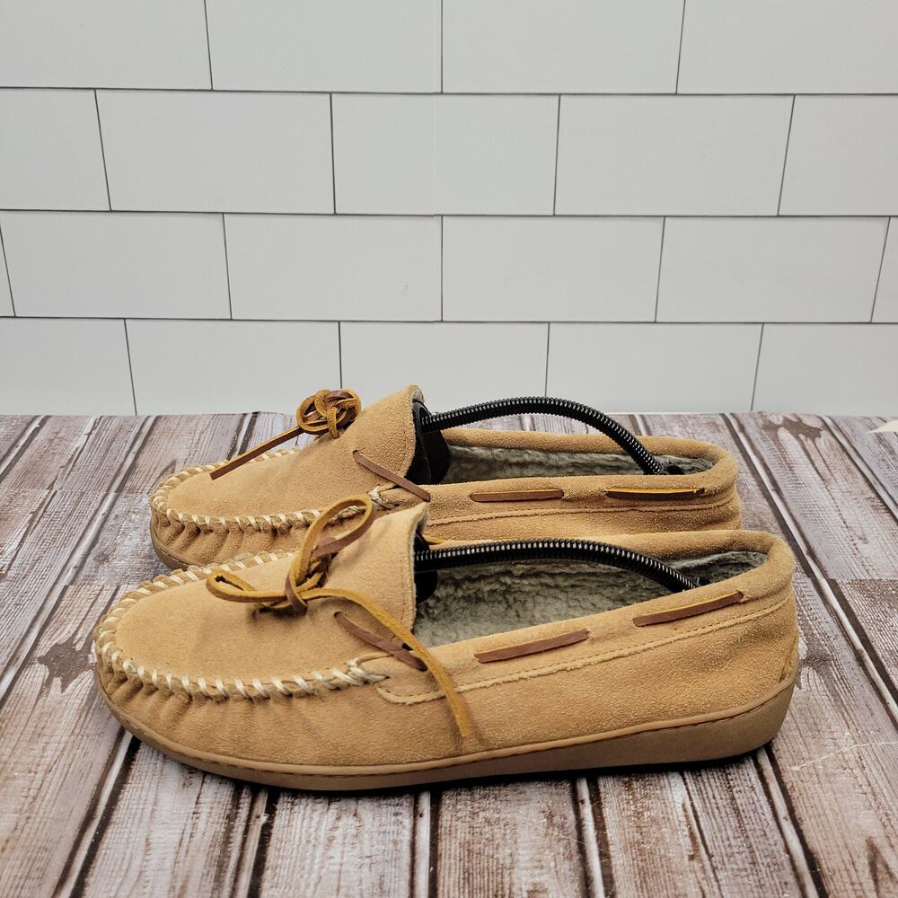 Minnetonka Sheepskin Moccasin Slippers Men's 11 Suede Leather Fur Lined